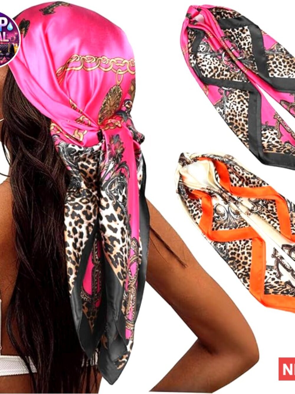 Satin Head Scarf 2 Pack 35" Square Silk-Like Polyester for Sleeping Styling